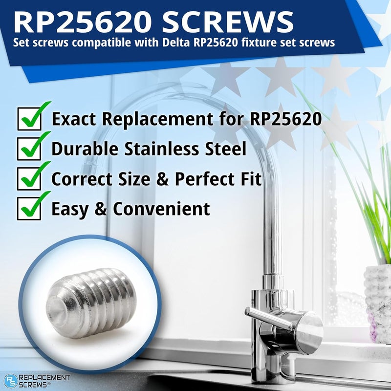 ReplacementScrews Set Screws Compatible with Delta RP25620 (Faucet Handle Assembly Screws) 1/4 inch Long Stainless Steel Precision Set Screws (Pack of 2) - Image 2
